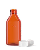 Child Resistant | Push & Turn Plastic Amber Oval Bottles w/ White Ribbed Caps