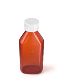 Child Resistant | Push & Turn Plastic Amber Oval Bottles w/ White Ribbed Caps