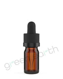 Child Resistant | Glass Tincture Bottles w/ Black Ribbed Dropper Caps Amber 5mL | Green Earth Packaging - 2