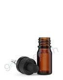 Child Resistant | Glass Tincture Bottles w/ Black Ribbed Dropper Caps Amber 5mL | Green Earth Packaging - 6