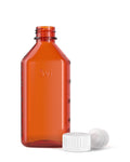 Child Resistant | Push & Turn Plastic Amber Oval Bottles w/ White Ribbed Caps