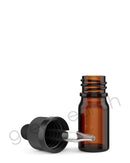 Child Resistant | Glass Tincture Bottles w/ Black Ribbed Dropper Caps Amber 5mL | Green Earth Packaging - 1