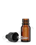 Child Resistant | Glass Tincture Bottles w/ Black Ribbed Dropper Caps Amber 10mL | Green Earth Packaging - 12