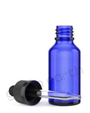 Child Resistant | Glass Tincture Bottles w/ Black Ribbed Dropper Caps Blue 30mL | Green Earth Packaging - 18